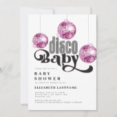 Rosa Disco Ball Retro Disco Kinderdusche Einladung (Vorderseite)