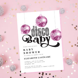 Rosa Disco Ball Retro Disco Kinderdusche Einladung