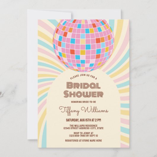 Rosa Disco Ball Retro Groovy Brautparty Einladung (Vorderseite)