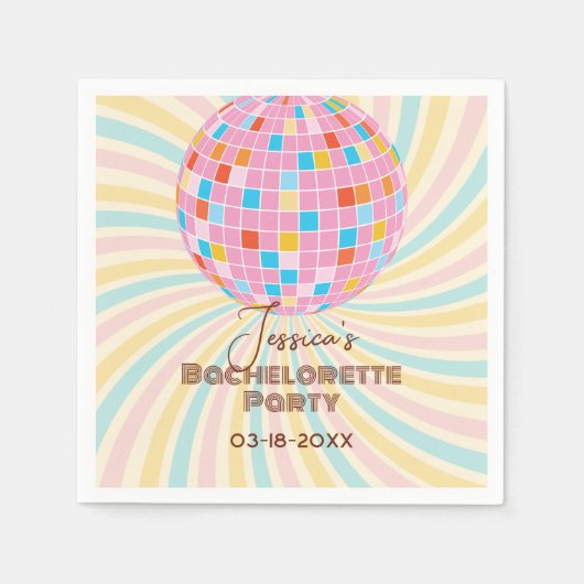 Rosa Disco Ball Retro Groovy Junggeselinnen-Abschi Serviette (Vorderseite)