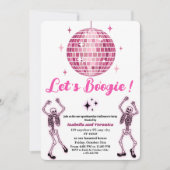 Rosa Disco Ball Skelett Halloween-Party für Mädche Einladung (Vorderseite)