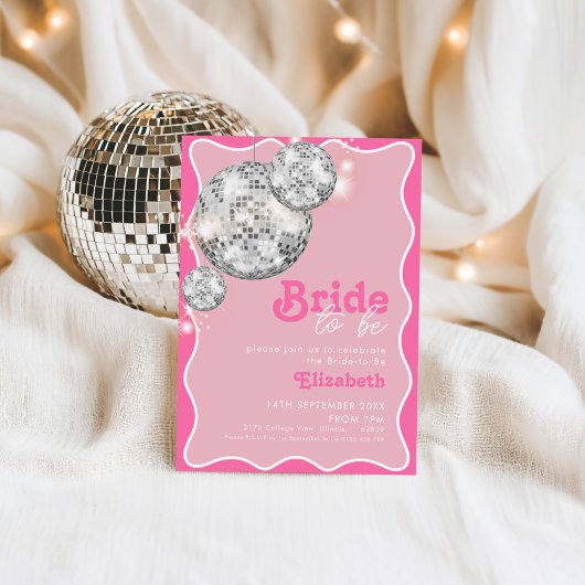 Rosa Disco Ball Sparkle Bridge Party Design Einladung