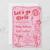 Rosa Disco Cowgirl Bachelorette Einladung (Vorderseite)