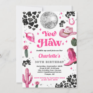 Rosa Disco Cowgirl Geburtstagsfeier Einladung