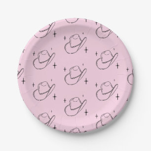 Rosa Disco-Cowgirl-Hut-Muster Junggesellinnenabsch Pappteller