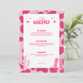 Rosa Disco Cowgirl Retro Wedding Menu Cards Menükarte (Stehend Vorderseite)