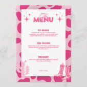 Rosa Disco Cowgirl Retro Wedding Menu Cards Menükarte (Vorderseite)