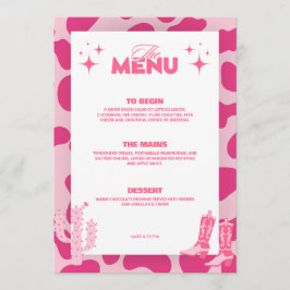 Rosa Disco Cowgirl Retro Wedding Menu Cards Menükarte