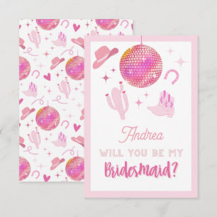 Rosa Disco Cowgirl Rodeo Be my Bridesmaid Begleitkarte