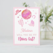 Rosa Disco Cowgirl Rodeo Be my Flower Girl Begleitkarte (Stehend Vorderseite)