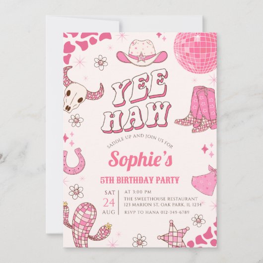 Rosa Disco Cowgirl Rodeo Geburtstagsparty Einladung (Vorderseite)