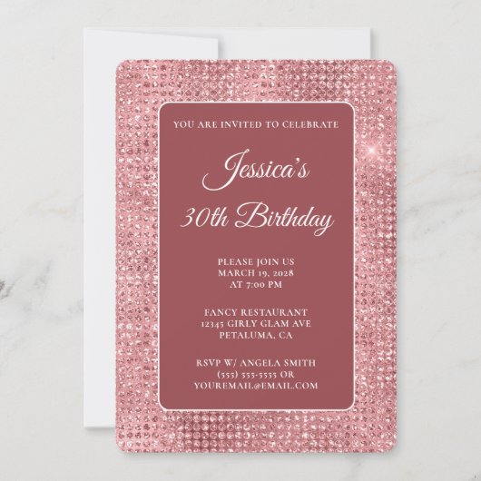 Rosa Disco Glitzer 30. Geburtstag Einladung (Vorderseite)
