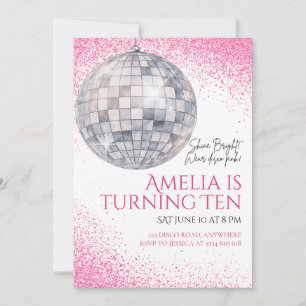 Rosa Disco-Kugel-Geburtstagseinladung Einladung