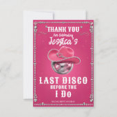 Rosa Disco-Kugel Junggesellinnenabschiedsparty Dankeskarte (Vorderseite)