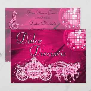 Rosa Disco-Kugel, Prinzessinnen-Kutsche & Pferde S Einladung