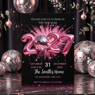Rosa Disco-Kugel Silvesterparty 2027 Einladung