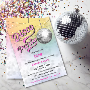 Rosa Disco Party Geburtstag Einladung