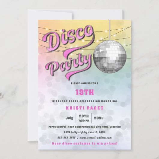 Rosa Disco Party Geburtstag Einladung (Vorderseite)