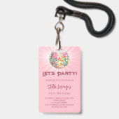 Rosa Disco Party Geburtstagsfeier Ausweis (Vorderseite mit Lanyard)