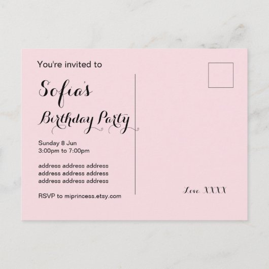 Rosa Diskothek Ball Postcard Einladung (Rückseite)