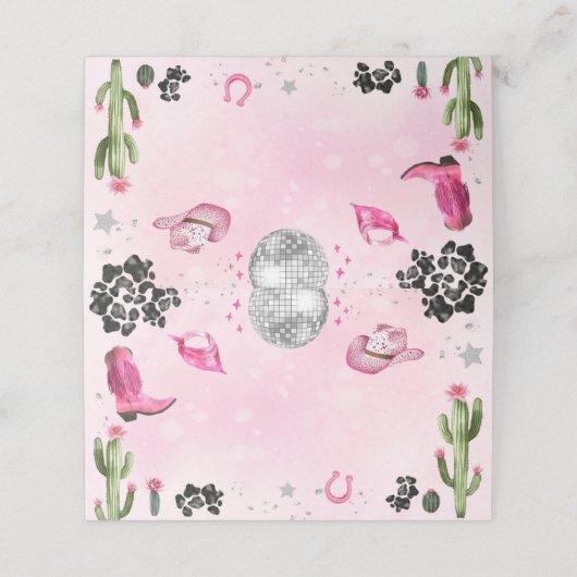 Rosa Diskothek Cowgirl Food Label Platzkarte (Außenseite Aufgefaltet)