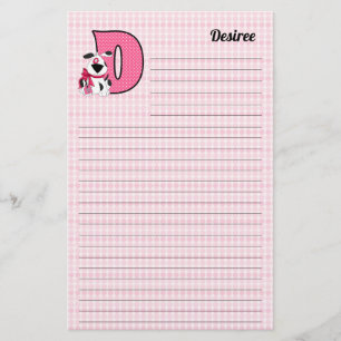 Rosa Dog Mongrammatierter Buchstabe D Lined Briefpapier