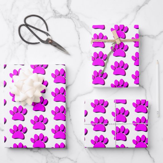 Rosa Dog Paw 3D Art Muster Geschenkpapier Set (Vorderseite)