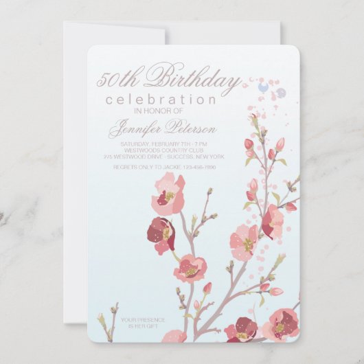 Rosa Dogwood Geburtstagsparty Einladung (Vorderseite)
