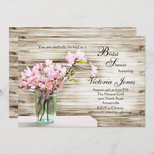 Rosa Dogwood in Mason Jar Einladung (Vorne/Hinten)