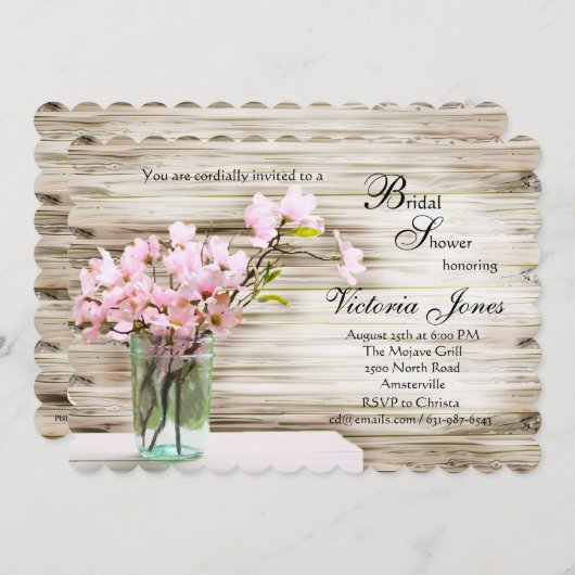 Rosa Dogwood in Mason Jar Einladung Nr. 2 (Vorne/Hinten)