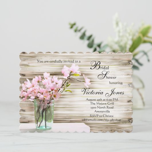 Rosa Dogwood in Mason Jar Einladung Nr. 2 (Stehend Vorderseite)