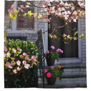 Rosa Dogwood und Pots of Geraniums Duschvorhang