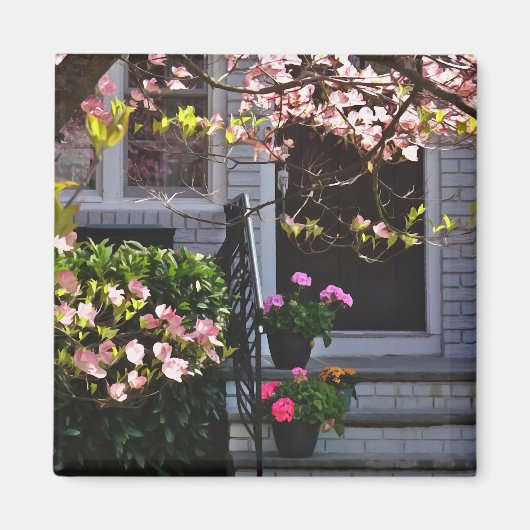 Rosa Dogwood und Pots of Geraniums Magnet (Vorne)