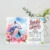 Rosa Dolphin Baby Dusche Einladung (Stehend Vorderseite)