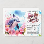 Rosa Dolphin Baby Dusche Einladung (Vorne/Hinten)