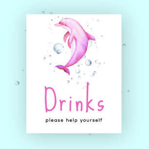 Rosa Dolphin-Babydusche - Getränke Poster