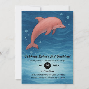 Rosa Dolphin & Deep Blue Ocean Waves Geburtstag Einladung