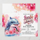 Rosa Dolphin Delight Girl Babydusche Einladung (Vorne/Hinten)