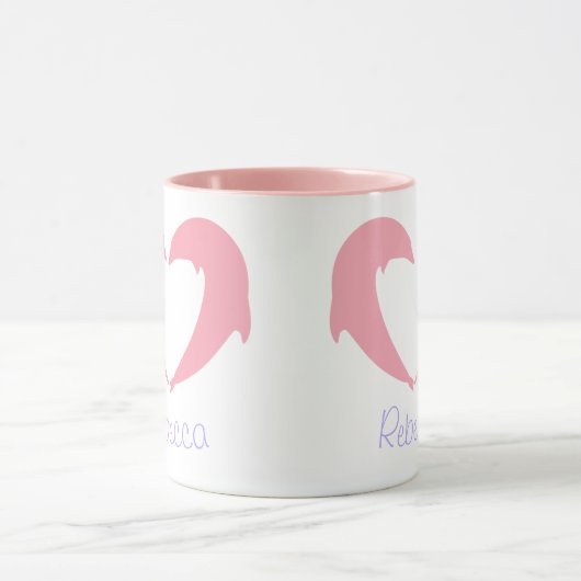 Rosa Dolphin Herz Silhouette Zwei-Tone-Kaffee-Tass Tasse (Zentrum)