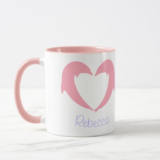 Rosa Dolphin Herz Silhouette Zwei-Tone-Kaffee-Tass Tasse (Links)