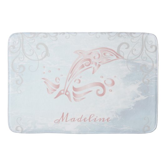 Rosa Dolphin Personalisiert Bath Mat Badematte (Vorderseite)