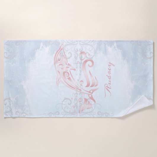 Rosa Dolphin Personalisiert Beach Handtuch (Vorderseite)