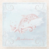 Rosa Dolphin Personalisiert Glass Untersetzer (Vorderseite)