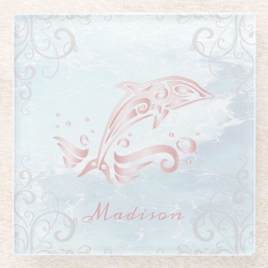 Rosa Dolphin Personalisiert Glass Untersetzer (Vorderseite)