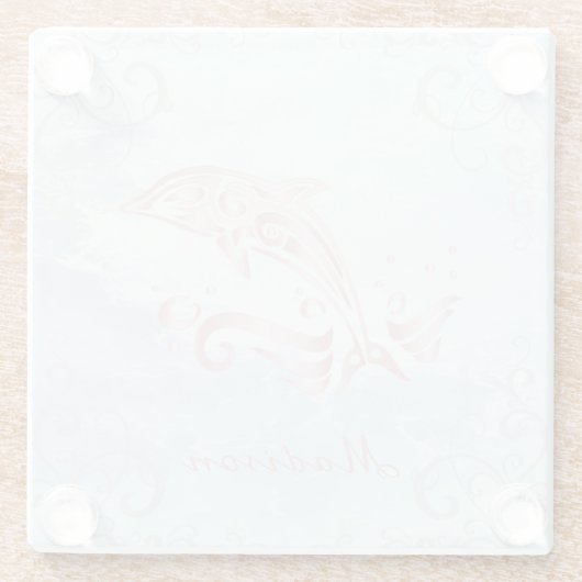 Rosa Dolphin Personalisiert Glass Untersetzer (Rückseite)