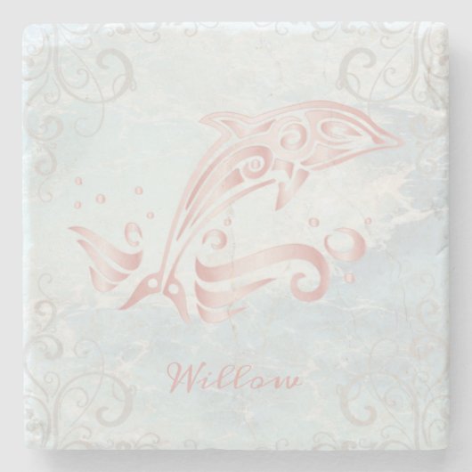 Rosa Dolphin Personalisiert Stone Untersetzer (Vorderseite)