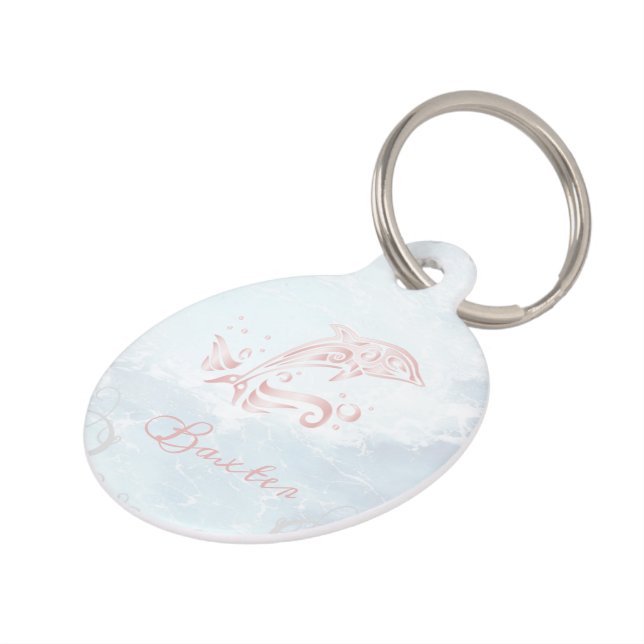 Rosa Dolphin Round Pet Tag Haustiermarke (Seite)