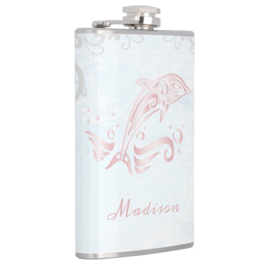 Rosa Dolphin Vinyl Wrapped Flask Flachmann (Rechts)