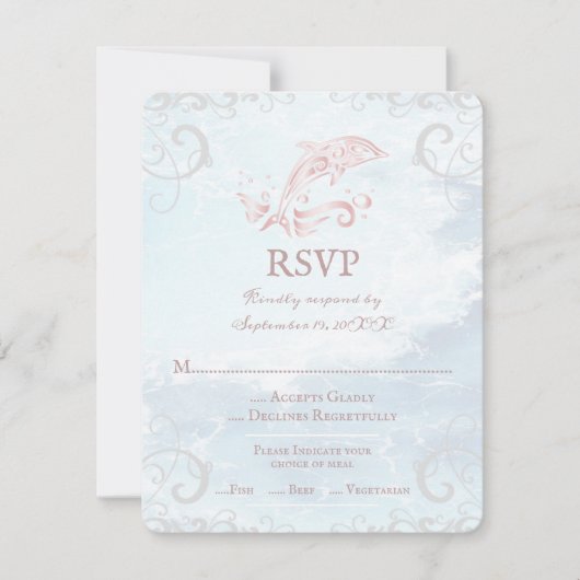 Rosa Dolphin Wedding RSVP Card Karte (Vorderseite)