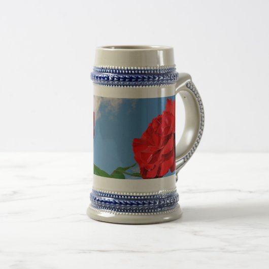 Rosa Don Juan mit einer blauen Himmelsblume-Tasse Bierglas (VorderseiteRechts)